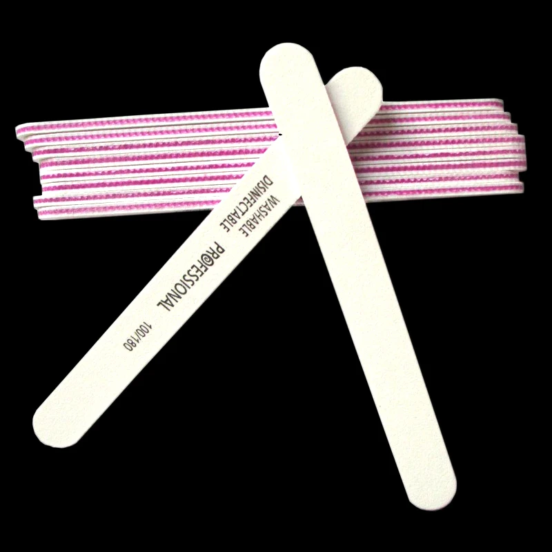 50pcs Professional Nail Files 100 180 Sandpaper White Straight Type Nail Buffer Block Emery Board Washable Manicure Nail Tools