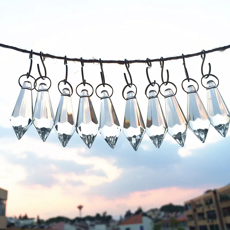 37mm Clear Chandelier Accessories Glass Crystals Glass Lamp Prisms Parts U-Icicle Drops Hanging Pendants 10pcs/lot +Free Rings