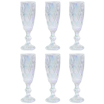 

6Pcs Rhombus Relief Glass Stem-cup Wine Goblet Goblet For Home Restaurant Store Bar