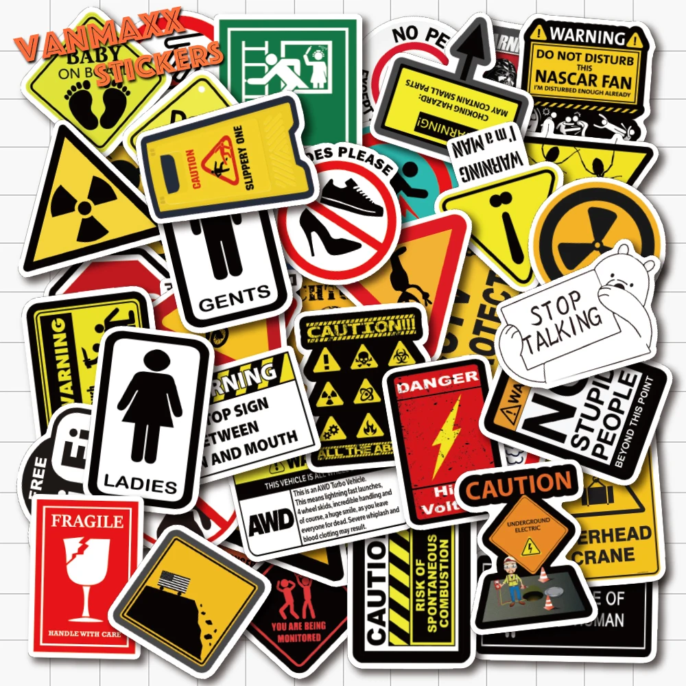 

VANMAXX 50 PCS Warning Signs Funny Graffiti Stickers Waterproof PVC Decal for Laptop Helmet Bicycle Luggage Car Toys Phone Case