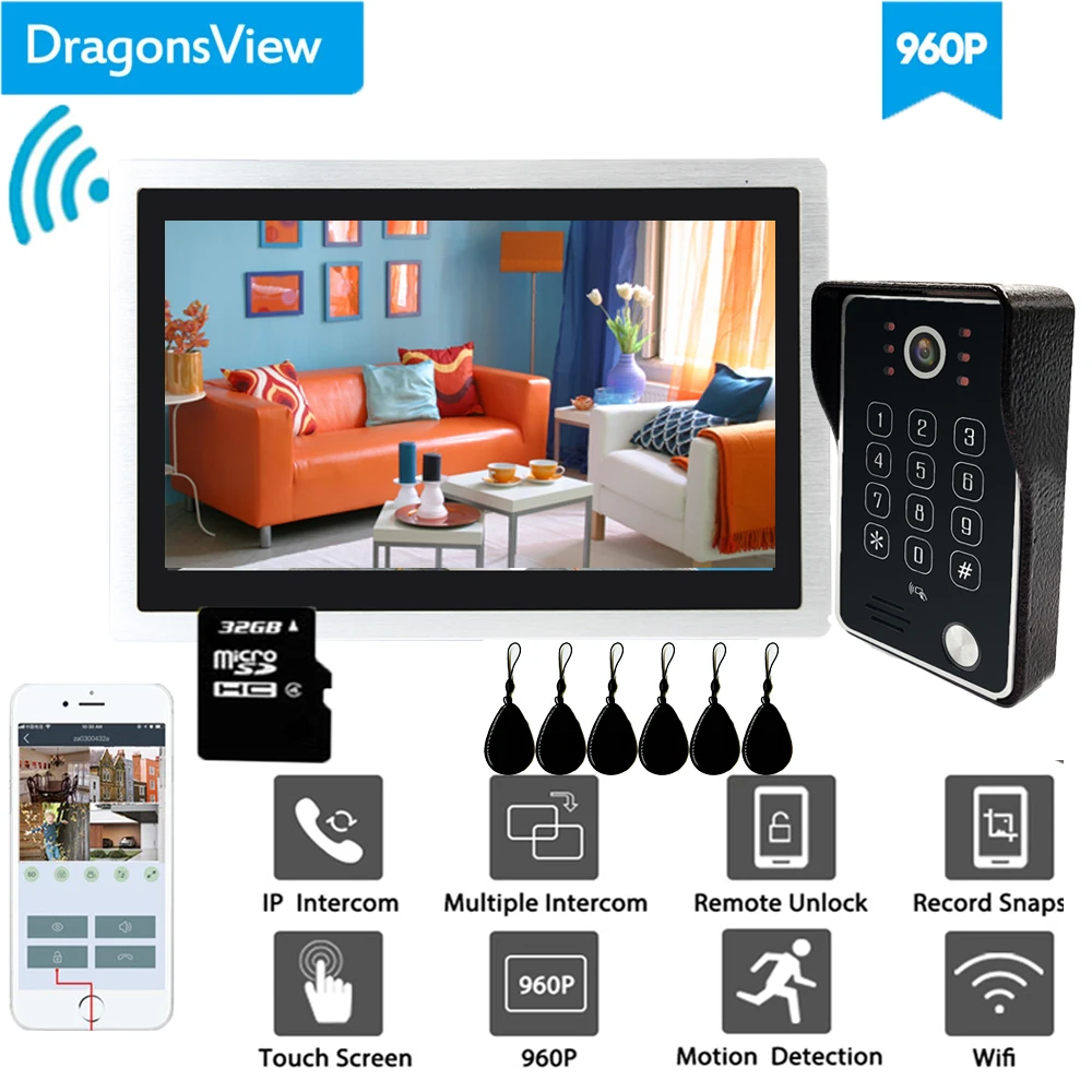 Dragonsview 10 Inch Wifi Intercom System Wireless Doorbell Camera RFID Password Unlock Record Motion Detection IP Door Access Dragonsview 10 Inch Wifi Intercom System Wireless Doorbell Camera RFID Password Unlock Record Motion Detection IP Door Access