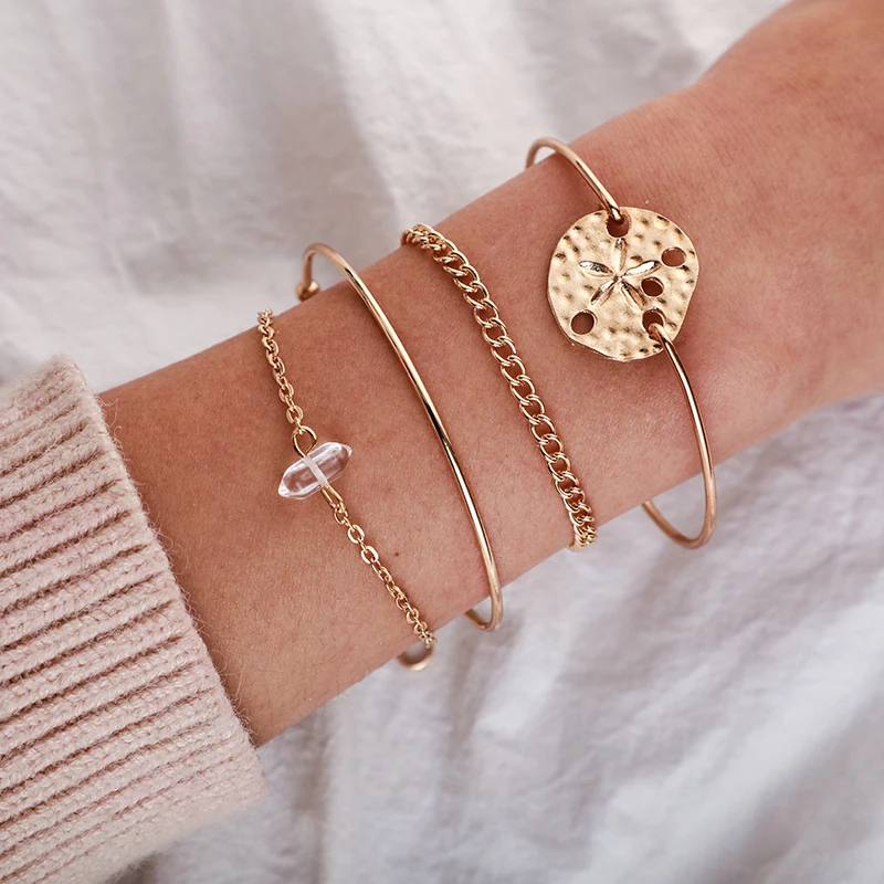 

Tocona Vintage Natural Stone Quartz Coin Gold Bracelet for Women Adjustable Hand Bracelets Indian Jewellery Accessories 8856