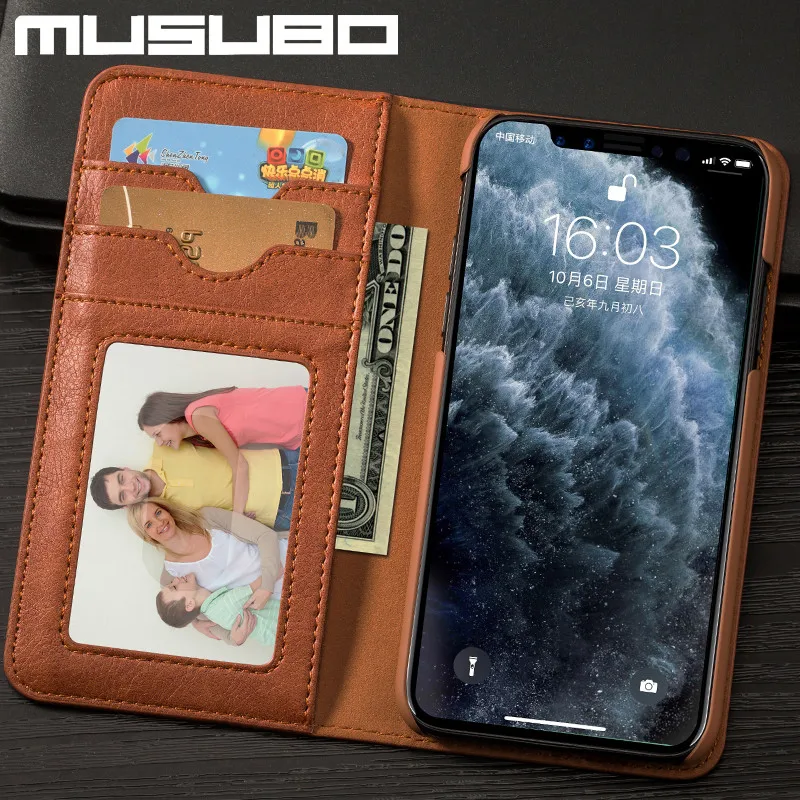 Роскошный чехол для телефона Musubo iPhone 11 Pro Max Кожаные чехлы с откидной крышкой Xs XR X 8