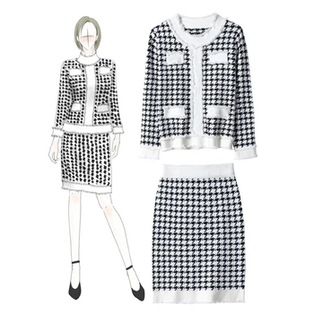 

2019 Korean Winter New Fashion Knitted Suit Thousand Pattern Knitting Tassel Sweater Tops And Skirt 2 Piece Set Women