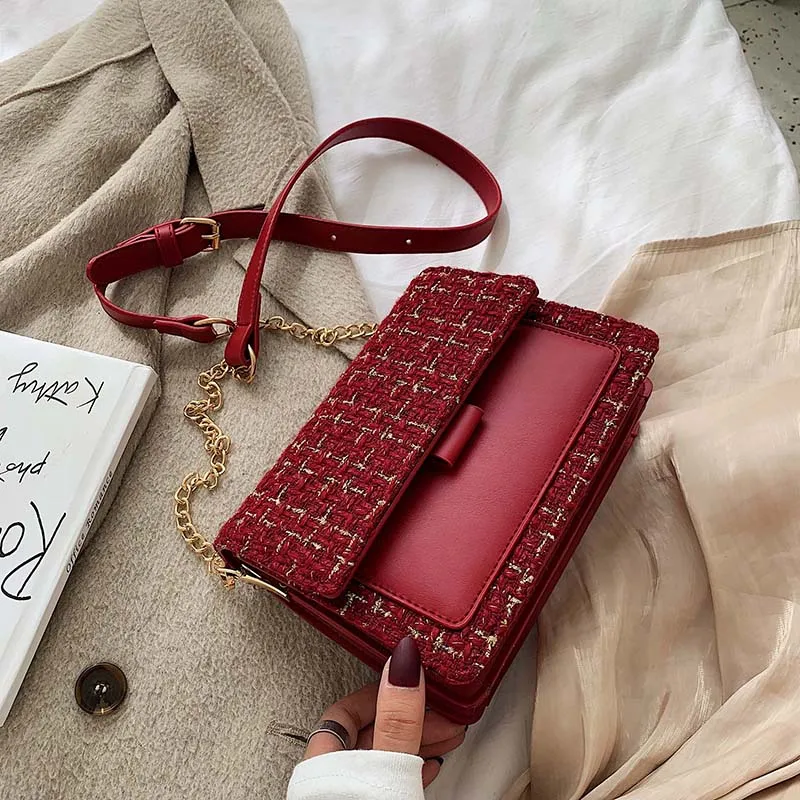 Ретро Тканые сумки через плечо на цепочке для женщин из искусственной кожи женские сумки маленькие сумки с клапаном клатч кошелек