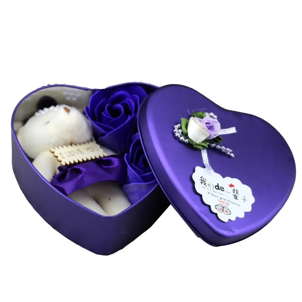 

Flower Soap Flower and Bear Valentine's Day Romantic Heart Shaped Iron Box Gift 1 1 with