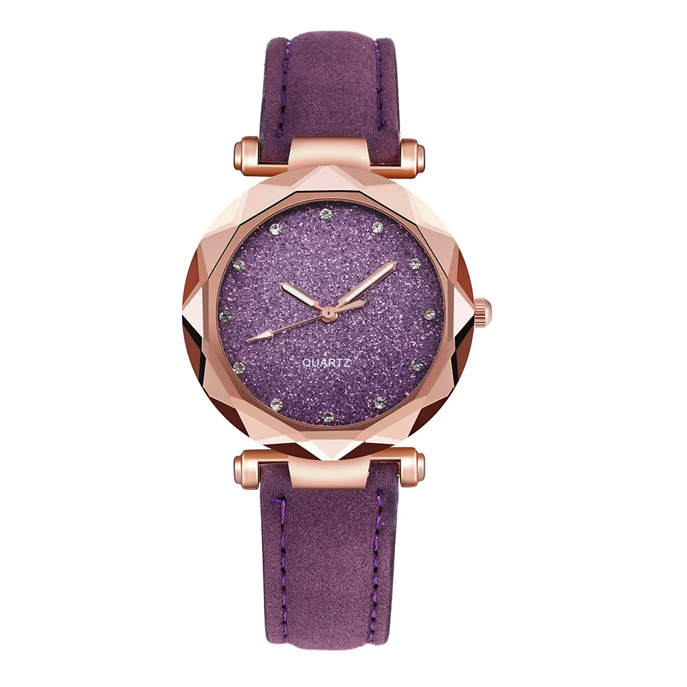 Ladies Watch High Quality Korean Rhinestone Quartz Watch Sport Fashion watch Leather Band Female Clock montre femme Belt Watch - Color: PURPLE