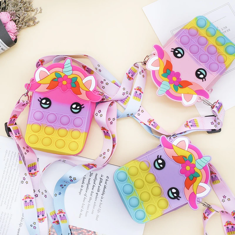 Monedero de unicornio princesa Pop para chicas, Cartera de sílice con hoyuelos simples, bolso cruzado, Toys It arcoíris, novedad|Juguetes flexibles de presión| AliExpress