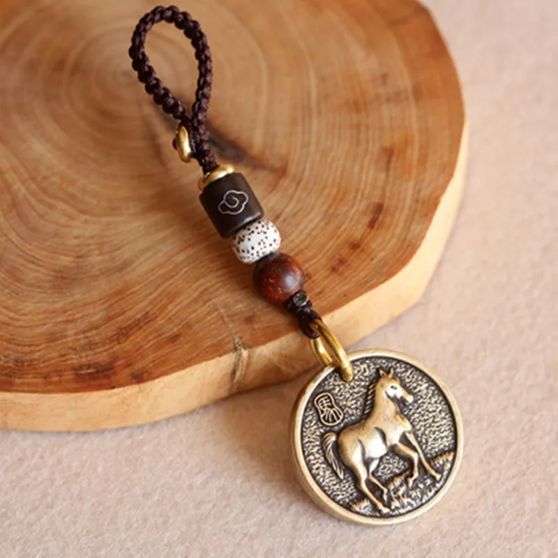 

Wallet Pure Copper Accessories Zodiac Sign Horse Pendant Key Buckle Copper Metal Pendant Brass Small Car key Pendants Gift