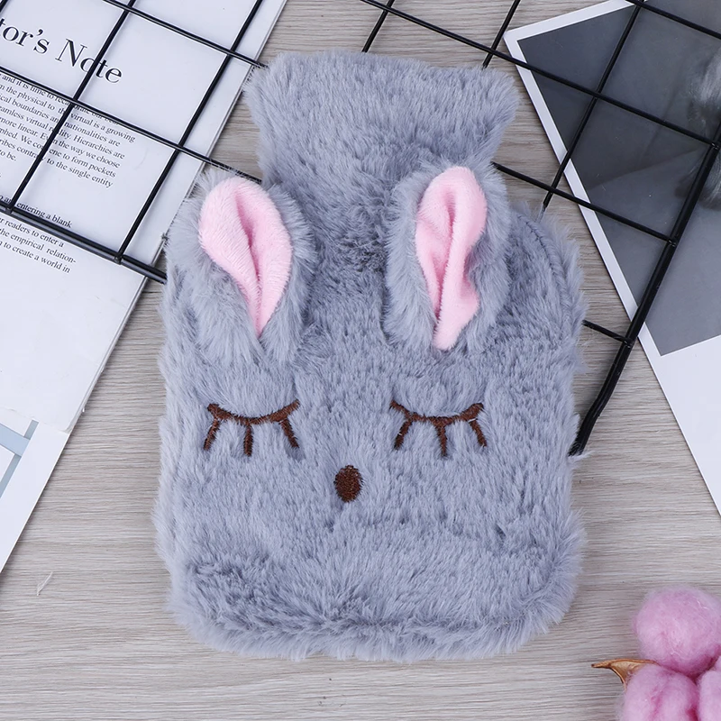 Winter Warm Heat Reusable Hand Warmer Cute PVC Stress Pain Relief Therapy Hot Water Bottle Bag with Knitted Soft Cozy Cover - Цвет: Pink