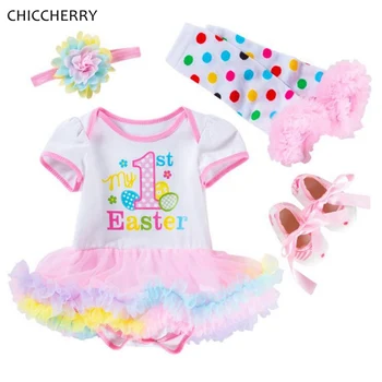

My First Easter Outfits Lace Romper Dress Headband Leg Warmers Crib Shoes Newborn Tutu Sets Baby Girl Clothes Infant Clothing