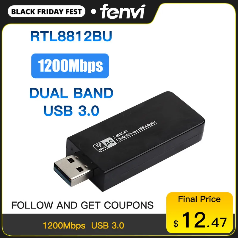 Двухдиапазонная беспроводная карта 802.11ac 1200 Мбит/с USB 3 0 Wi Fi Realtek RTL8812BU донгл