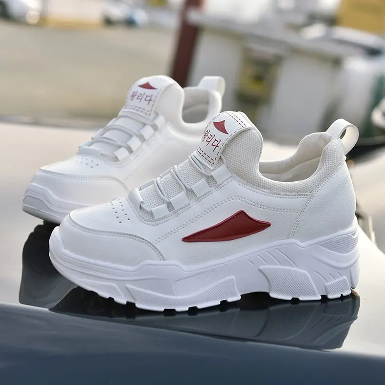 Pantshoes/удобные кроссовки из дышащего сетчатого материала на не сужающемся книзу массивном каблуке 5 см; женские кроссовки на платформе; женская обувь; повседневная женская обувь E18-93 - Цвет: Белый
