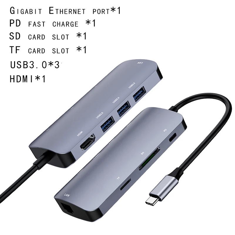  Tipo-C Hdmi Usb Vag Hd Audio Port Hub di Rete Gigabit Porta Tf Slot per Scheda Sd Pd Carica Veloce 