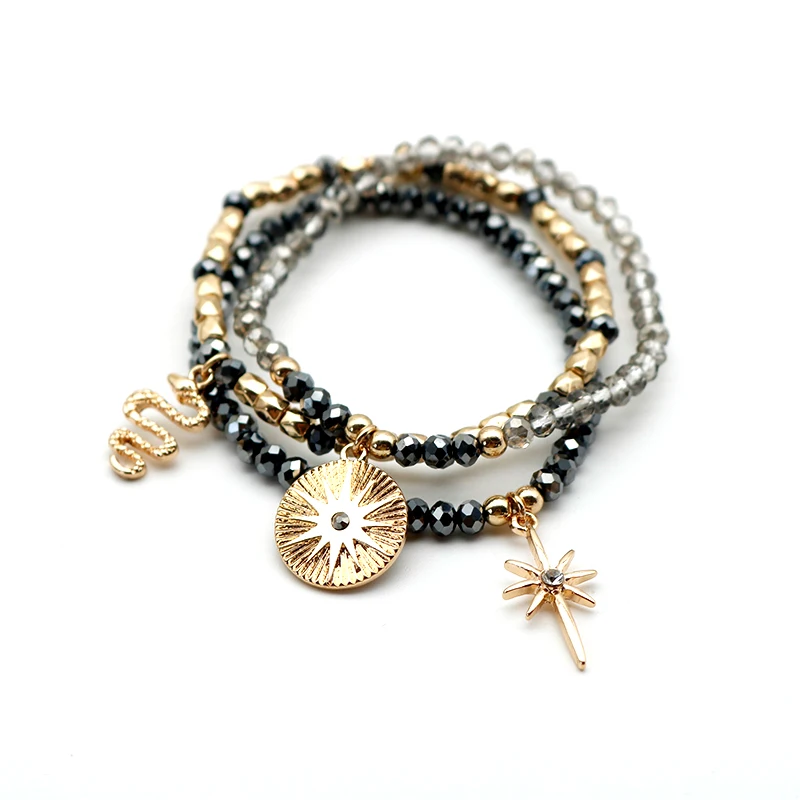 Bracelets Set Black Glass Vintage Fashion Jewelry For Women Cross Charms Enamel Hollow New Trendy Designer Gift Party 88 bracelet jewelry