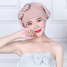 Warp Knitting Coral Velvet Pineapple Case Dry Hair Cap Adult Cute Bow Thick Absorbent Soft Not Shed Does Not Fade