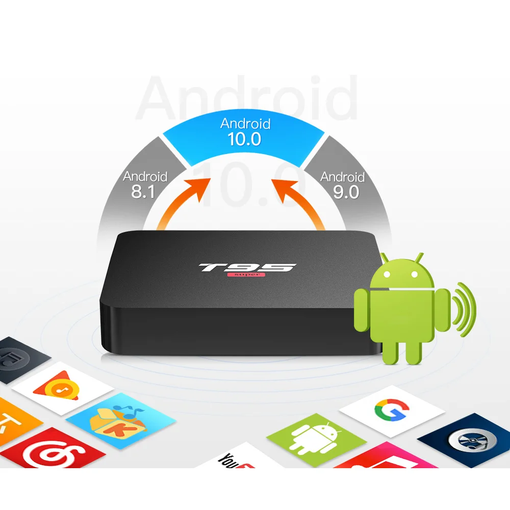 T95 супер Android 10,0 Smart Tv Box Allwinner H3 четырехъядерный 2G 16G USB Wifi 4K медиаплеер Поддержка Netflix Youtube Google Play