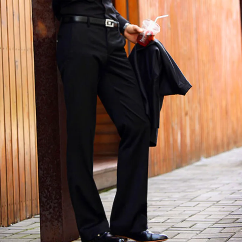 Сезон весна-осень; Новинка; в Корейском стиле; тонкие Повседневное большие мужские штаны, мужские, британский стиль, женские туфли-лодочки однотонный деловой тонкий микро-клеш Размеры 28-37 - Цвет: Black