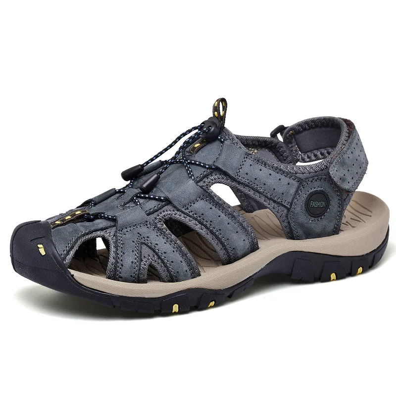 Летняя мужская обувь, сандали из натуральной кожи повседневная обувь качество конструирования модели пляжные сандалии для прогулок в римском стиле водные кроссовки Большие размеры 38–46 - Цвет: Синий