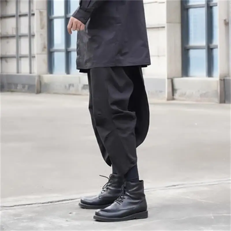 Men's Wide-Leg Pants Spring And Autumn New Irregular Personality Cold Casual Super Loose Large Size Nine Minutes Pants