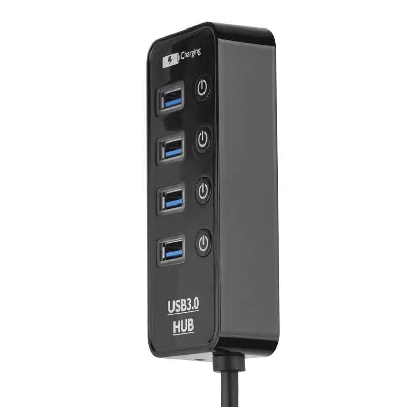 Высокоскоростной USB 3,0 концентратор 5 Гбит/с 4 порта 2.4A/1A 1 USB умный зарядный порт адаптер с индивидуальным переключателем порта ВКЛ/ВЫКЛ 110x44x24 мм