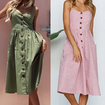 

2020 Summer Sexy Strap Midi Dress Casual Fit And Flare Pocket Solid Striped Print Strapless Beach Party Dress Vestidos De Verano