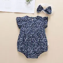 

Newborn Romper Flower Printed Summer Baby Girls Clothing Cotton Sleeveless Baby Bodysuits + Hat Baby Clothes Girls Bodysuits