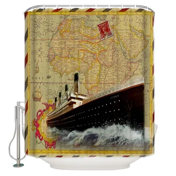 

Ocean Wave Ship Map Retro Waterproof Shower Curtain with Hook for Home Decoration Bathroom Supplies