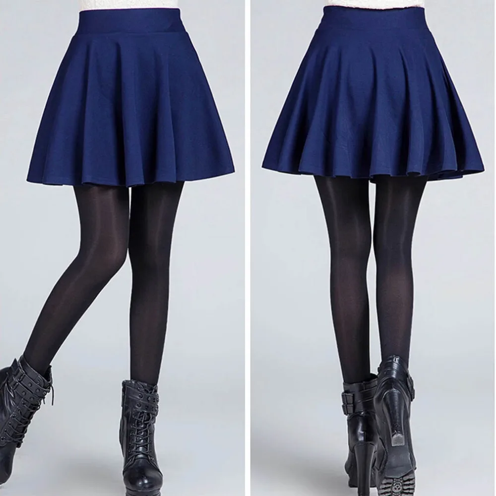 Unique High Waist Stretch Women Mini Pleated Skirts Casual Cotton Flared Pleated High Waisted Casual Skirt 2019 Fashion Blue Unique High Waist Stretch Women Mini Pleated Skirts Casual Cotton Flared Pleated High Waisted Casual Skirt 2019 Fashion Blue