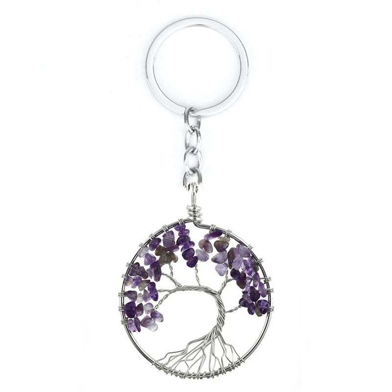 Amethyst Натуральный кварц камень кулон брелок обертывание оплетка Йога макраме энергии автомобильный держатель для ключей подвеска для ключей сумок висячие украшения аксессуары - Цвет: Amethyst
