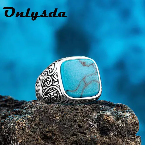 Кольцо с овальным синтетическим бирюзовым камнем для мужчин и женщин | Украшения