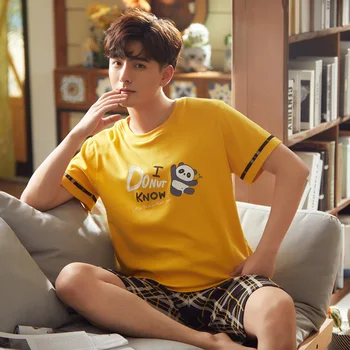 

Men's Pajamas 100% Cotton Male Short Sleeves Nightwear Sleep Wear Suits Sleepwear Homewear Shorts for Men Sleep Tops