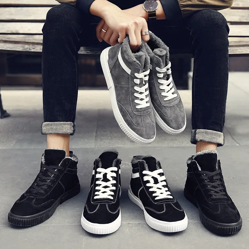 

Suede MEN'S SHOES Winter Trendy Shoes 2018 New Style plus Velvet Warm Thick Shoes Korean-style Sports Casual High-Top Shoes