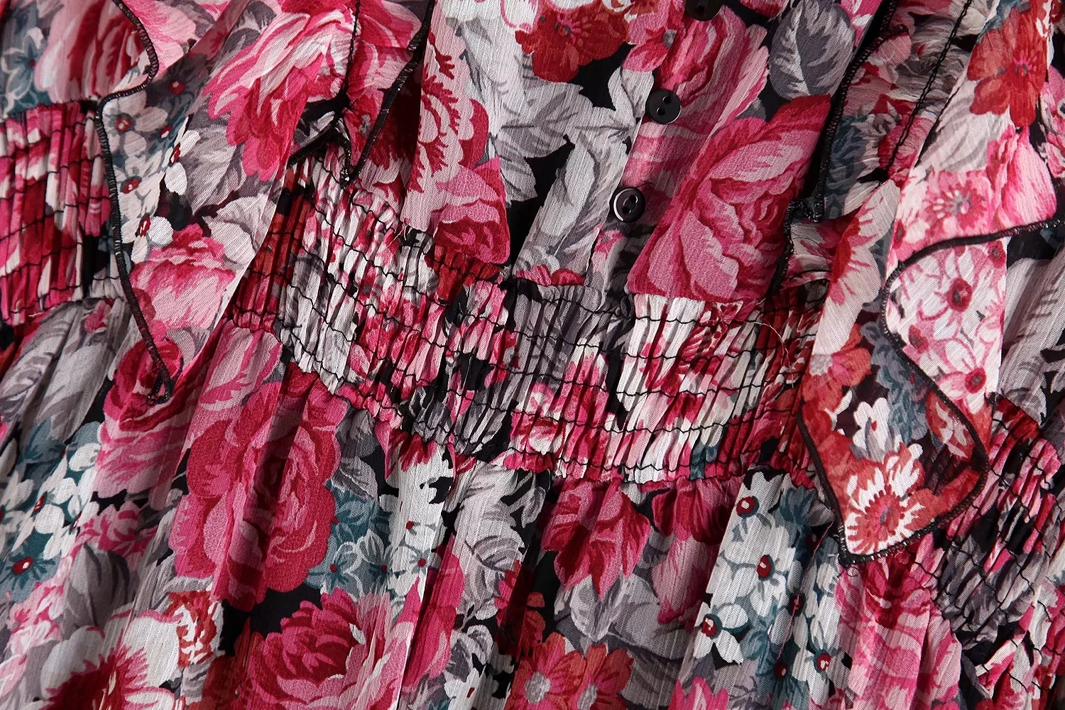 Женское шифоновое платье с цветочным принтом и Каскадными рюшами, осень, свободные платья с v-образным вырезом и длинным рукавом D3709