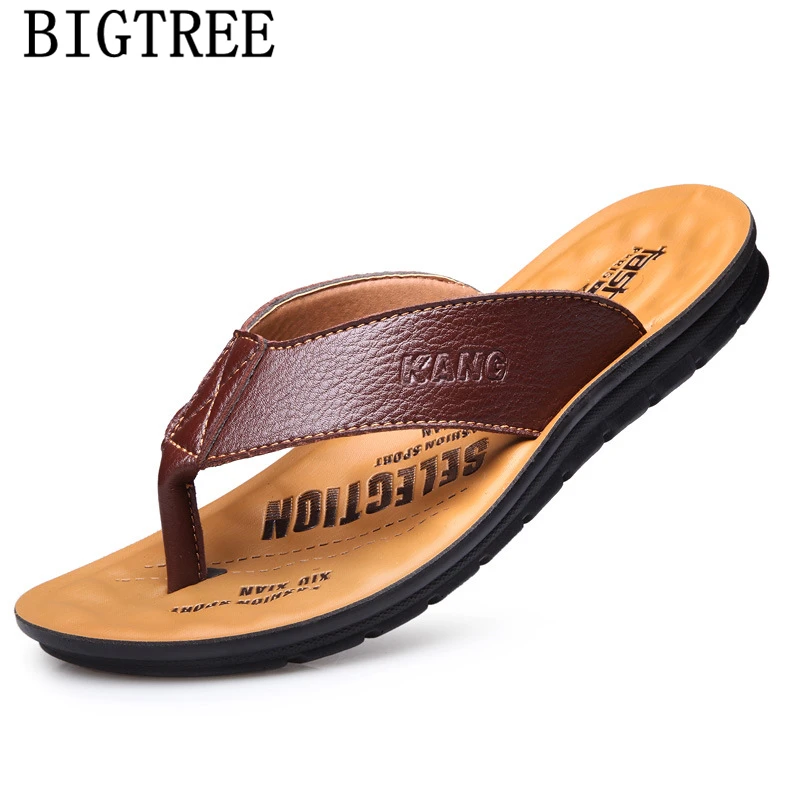 flip flops leather slippers beach slippers summer shoes mens slippers outdoor shoes men zapatos de hombre erkek ayakkabi chinelo - Цвет: 2