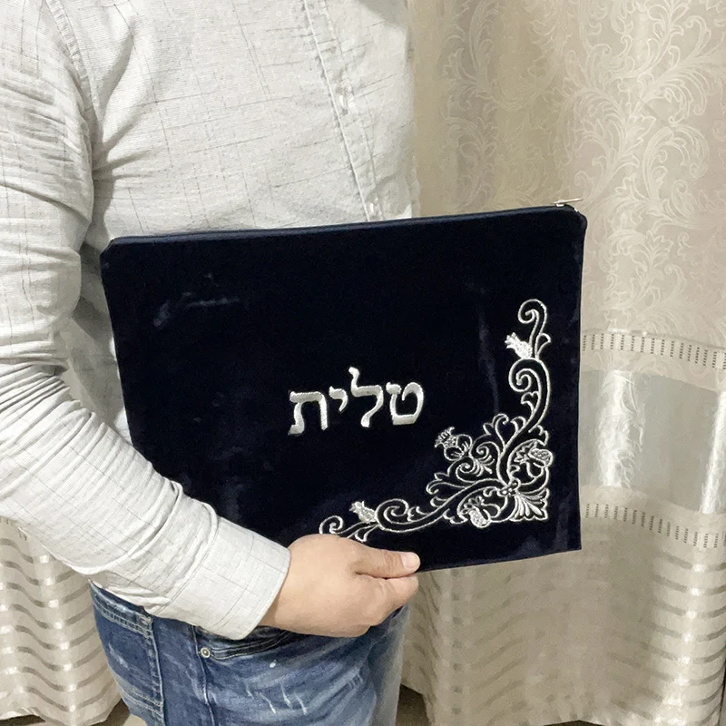 mens head wrap bandana Tallit/Tefillin Bag Set for Jewish Prayer Shawl Dark Blue Velvet Zippered Embroidered Velvet Bag Include Plastic Cover mens blanket scarf