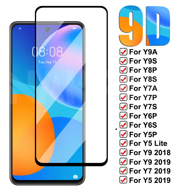 9D Gehärtet Glas Fir Huawei Y5 Lite Y7 Y9 2018 2019 Bildschirmschutz Huawei Y5P Y7A Y7P Y7S Y8P Y9A Y9S Schutzglas_voghion.com
