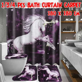 

1/3/4pcs Heavenly Horse Printing 3D Shower Curtains With hos Bath Curtain Waterproof Moisture-proof Bathroom Curtains Or Mat
