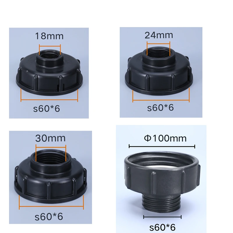 

HEMAN 5pcs IBC Tank Fittings Coarse Threaded 60mm cap to 1/2" 3/4" 1" Adapter Connector Replacement Valve adapter