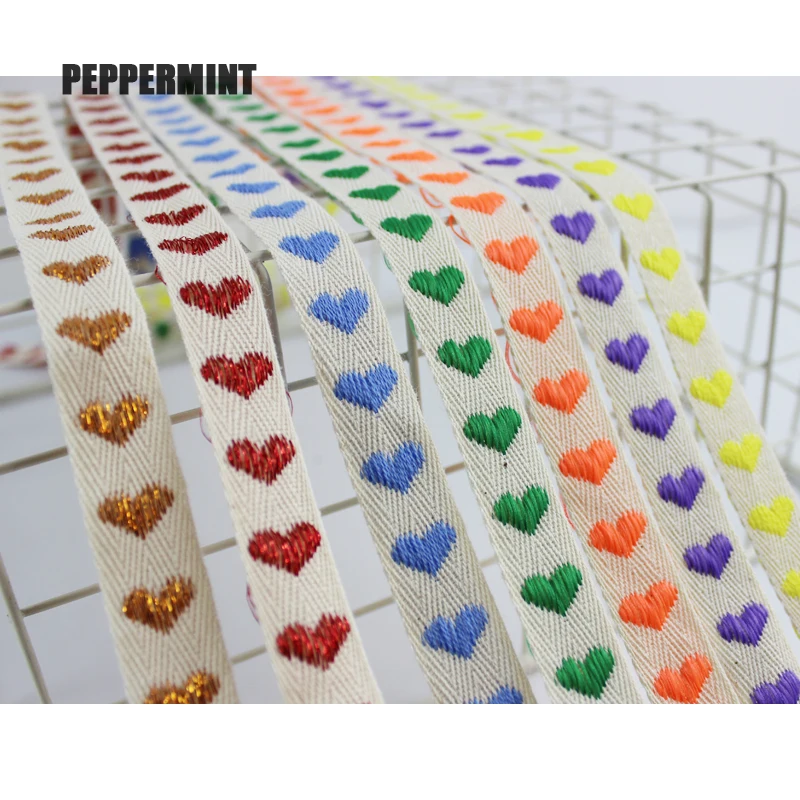 

3 yards 16mm Heart Ribbon Cotton braid Trim multi-color Trimming colorful Ribbon Garment Sewing Accessory Curtain Decorative