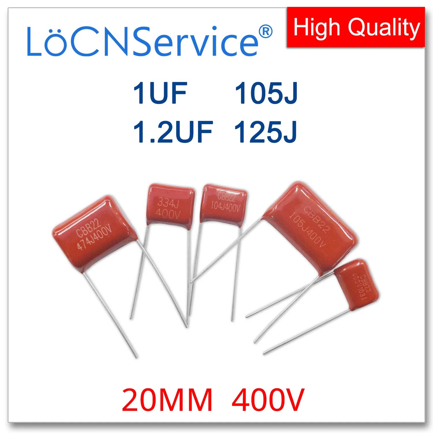 

LoCNService 200 шт. 400 в 20 мм 1 мкф 1,2 мкФ 105J 125J CBB полипропиленовый пленочный конденсатор высокого качества