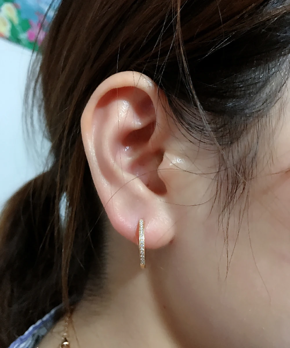 14K Rose Gold Women Hoop Earrings Natural Diamonds Circle Round Classic Wedding Party Engagement Anniversary Present Earrings