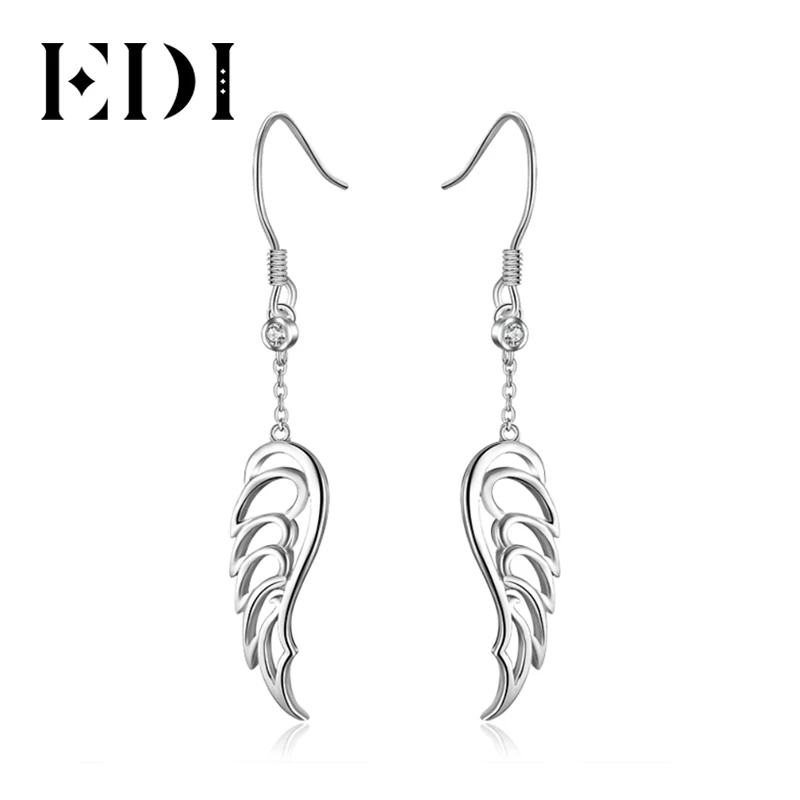 EDI Angel Wing 100% 925 Sterling Silver Drop Earrings Natural White Topaz Feather Female Fine Jewelry | Украшения и аксессуары