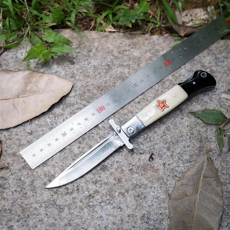 

Dorpship Russian Finka NKVD KGB Wit Folding Knife Hunting Pocket Outdoor EDC Camping Knife White Resin Handle 440C Blade Mirror