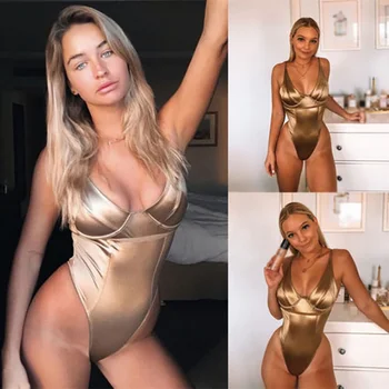 

Women Sexy V-Neck Bodysuit Summer Solid Swimsuit Push Up Bikini Swimwear Bathing One Piece Monokini Sexy Jumpsuit