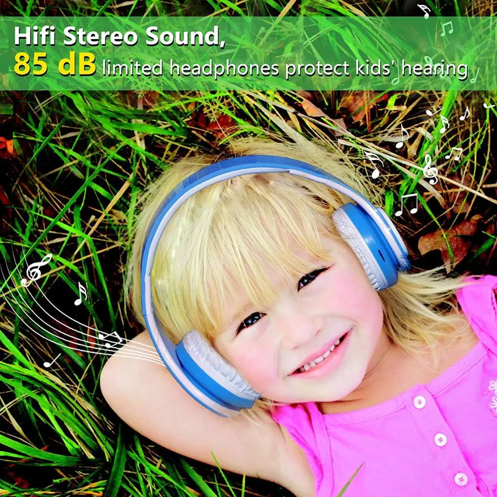 Беспроводные наушники для детей 85 дБ до 6-8 часов воспроизведения через ухо и встроенный гарнитура Bluetooth с микрофоном 3,5 мм аудио кабель