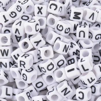 

FUNIQUE 500PCs/lot White Cube Letter Beads For Jewelry DIY Square Acrylic Letter Beads Jewelry Findings For DIY 6mm Randomly Mix