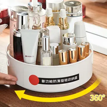 

360 Rotatable Plastic Makeup Organizer Cosmetic Container Tray Make Up Holder Boxes Basket Brush Desktop Bathroom Storage Case