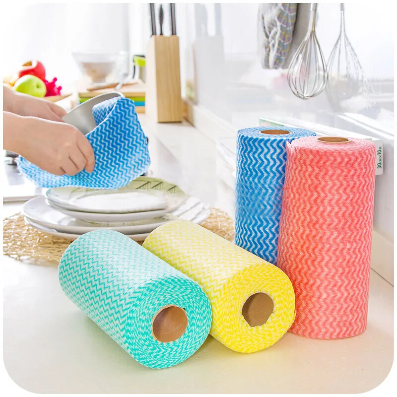 Disposable Cleaning Cloths Roll Can Tear Dish Cloth Absorbent Oil Clean Scouring Pad Wash Cloths Lazy Rag Kitchen Bar Towel