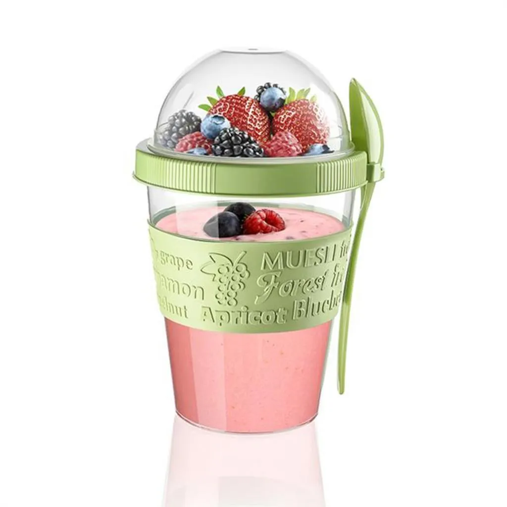 Plastica sana senza BPA Tazza per cereali Coperchio con cucchiaio supporto Contenitore yogurt frutta bicchiere insalata tazza da viaggio Lunch Box Fruit beige. BEFA Müsli to Go 